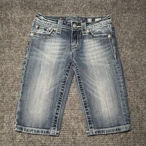 MISS ME Girls Denim Bermuda Length Jean Shorts -‎ Size 12 -Bermuda Crosses